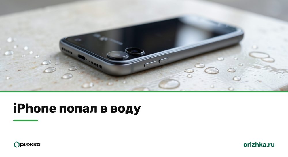 iPhone на мокрой поверхности с каплями воды