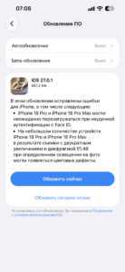 Раздел «Обновление ПО» на iPhone с размером загрузки и кнопками «Обновить сейчас» и «Обновить сегодня ночью»